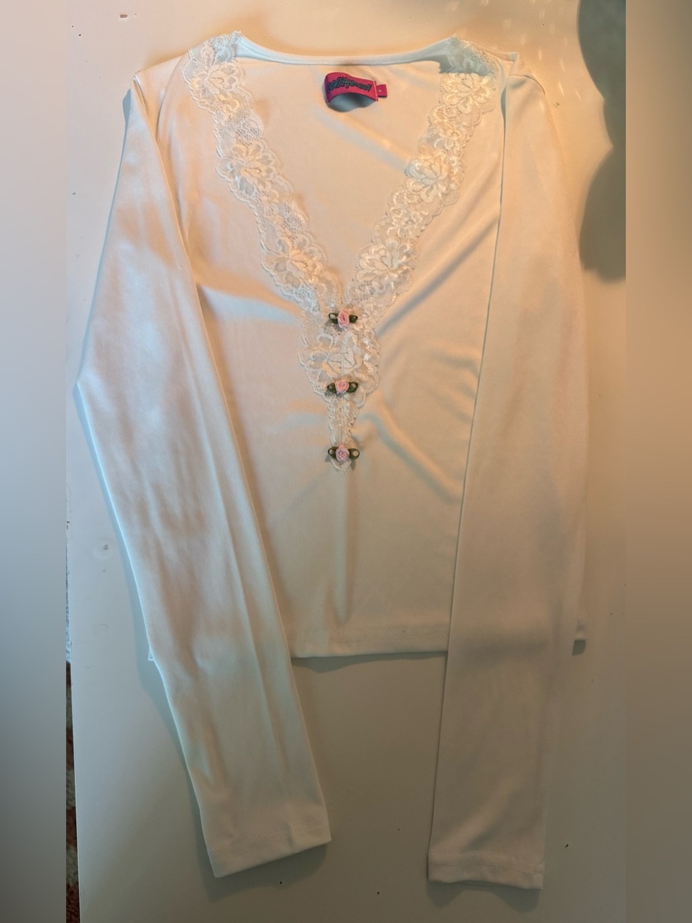 Never Worn Size Small Edikted Madeline Lace Trim Ribbed Top In White